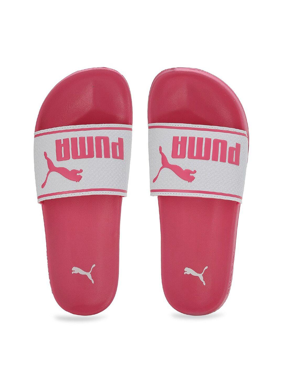 puma unisex pink & white leadcat 2.0 printed sliders