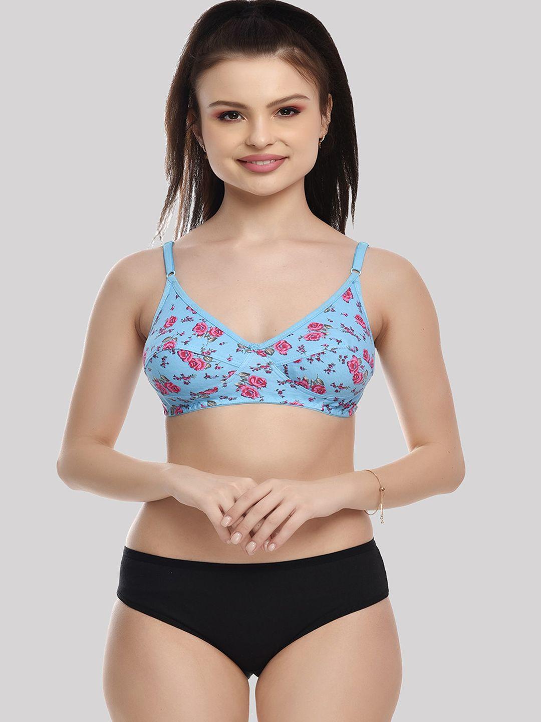 fims women blue & black printed cotton lingerie set