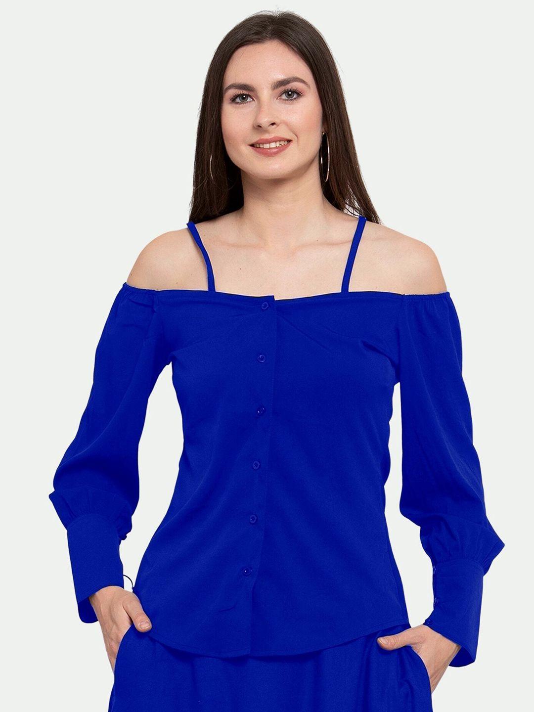 patrorna women blue shirt style top