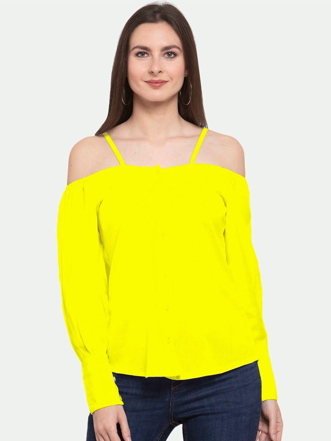 patrorna women yellow solid off-shoulder shirt style top