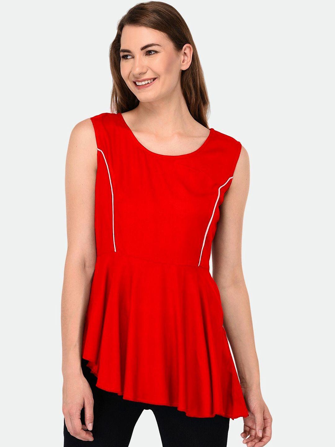 patrorna women red twisted asymmetric hem sleeveless peplum top