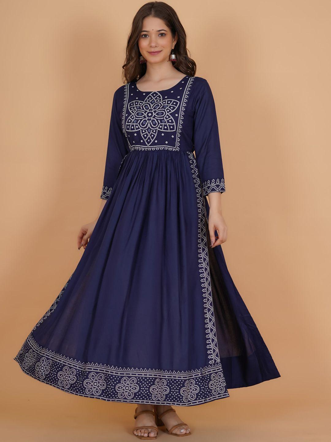 purshottam wala women blue & white ethnic motifs printed anarkali kurta