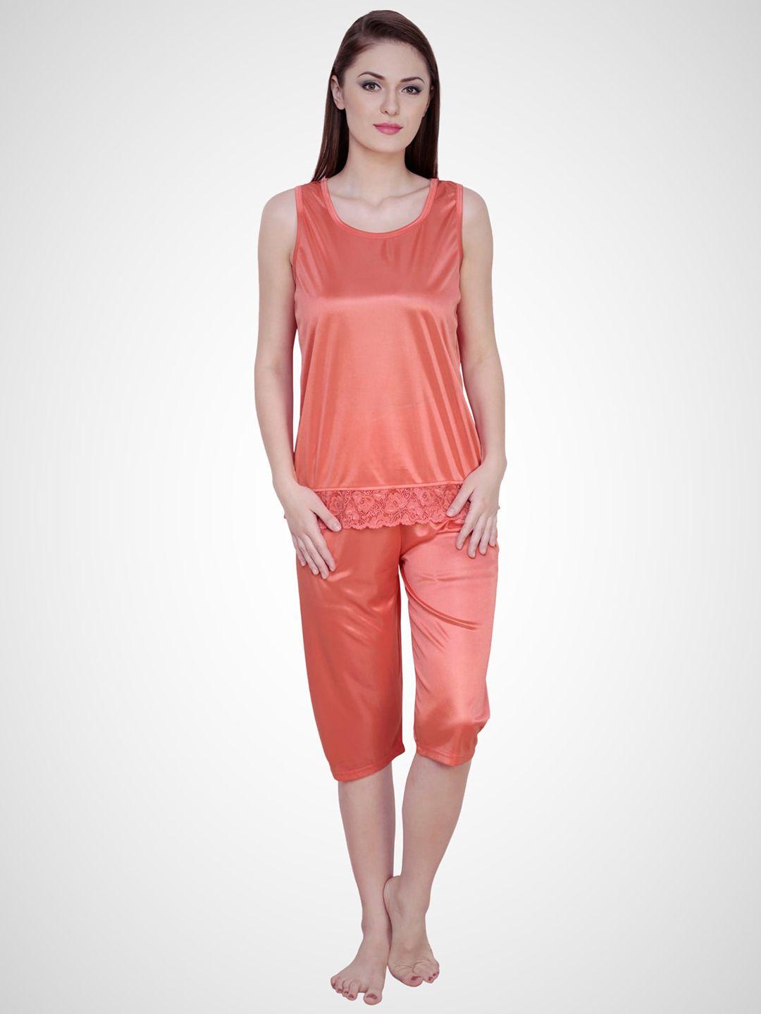 claura women peach-coloured night suit