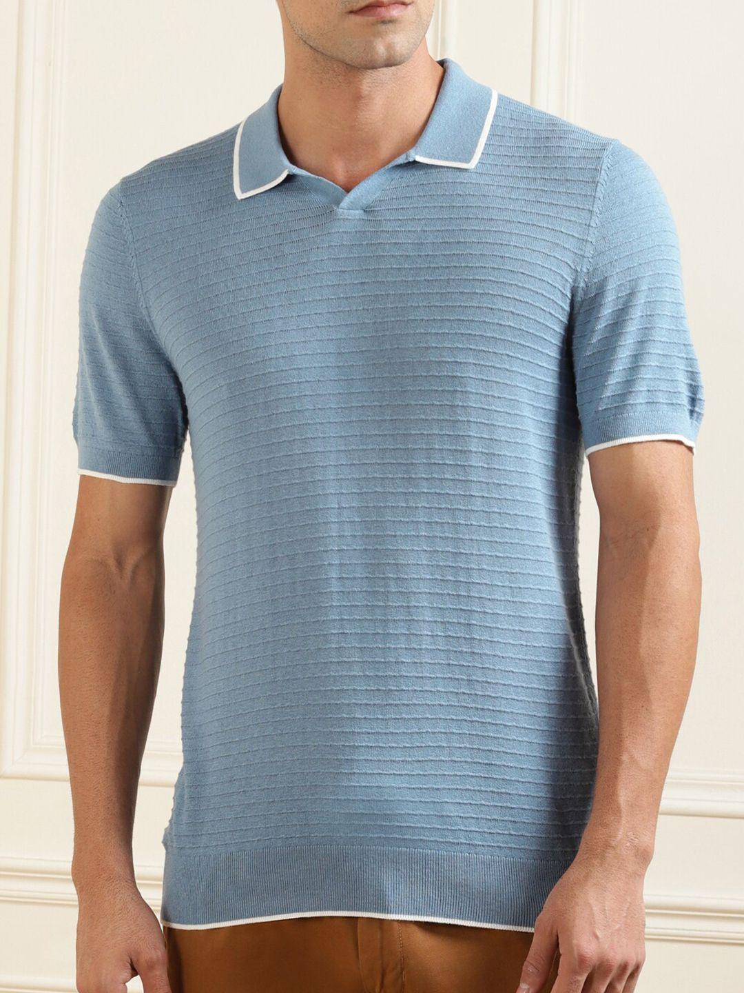 ted baker men blue striped polo collar slim fit cotton t-shirt