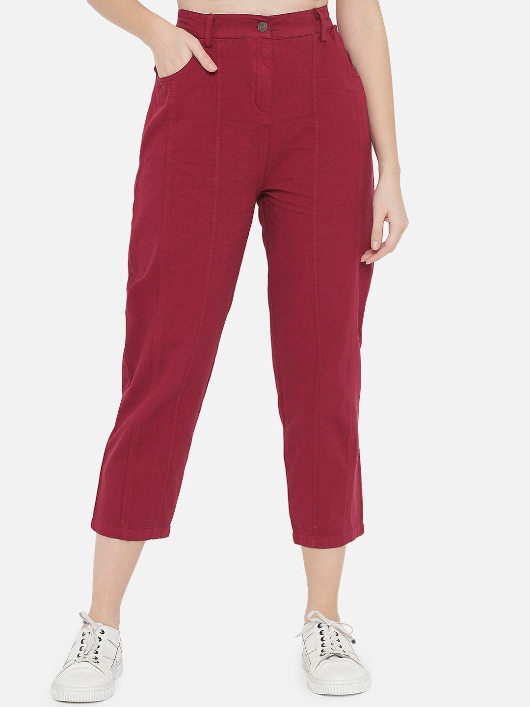 orchid hues women maroon straight fit high-rise stretchable jeans