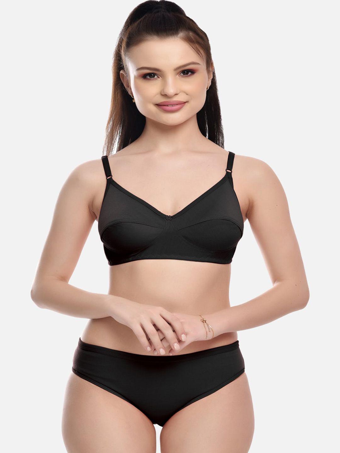 fims black solid lingerie set