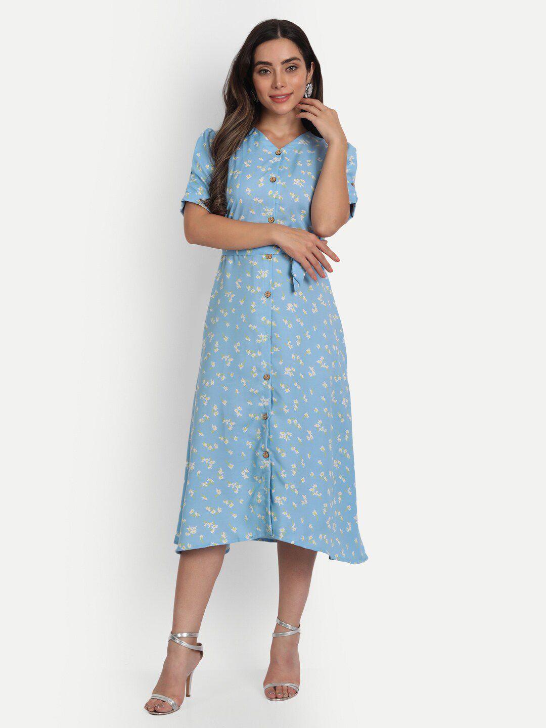 gufrina blue floral shirt midi dress