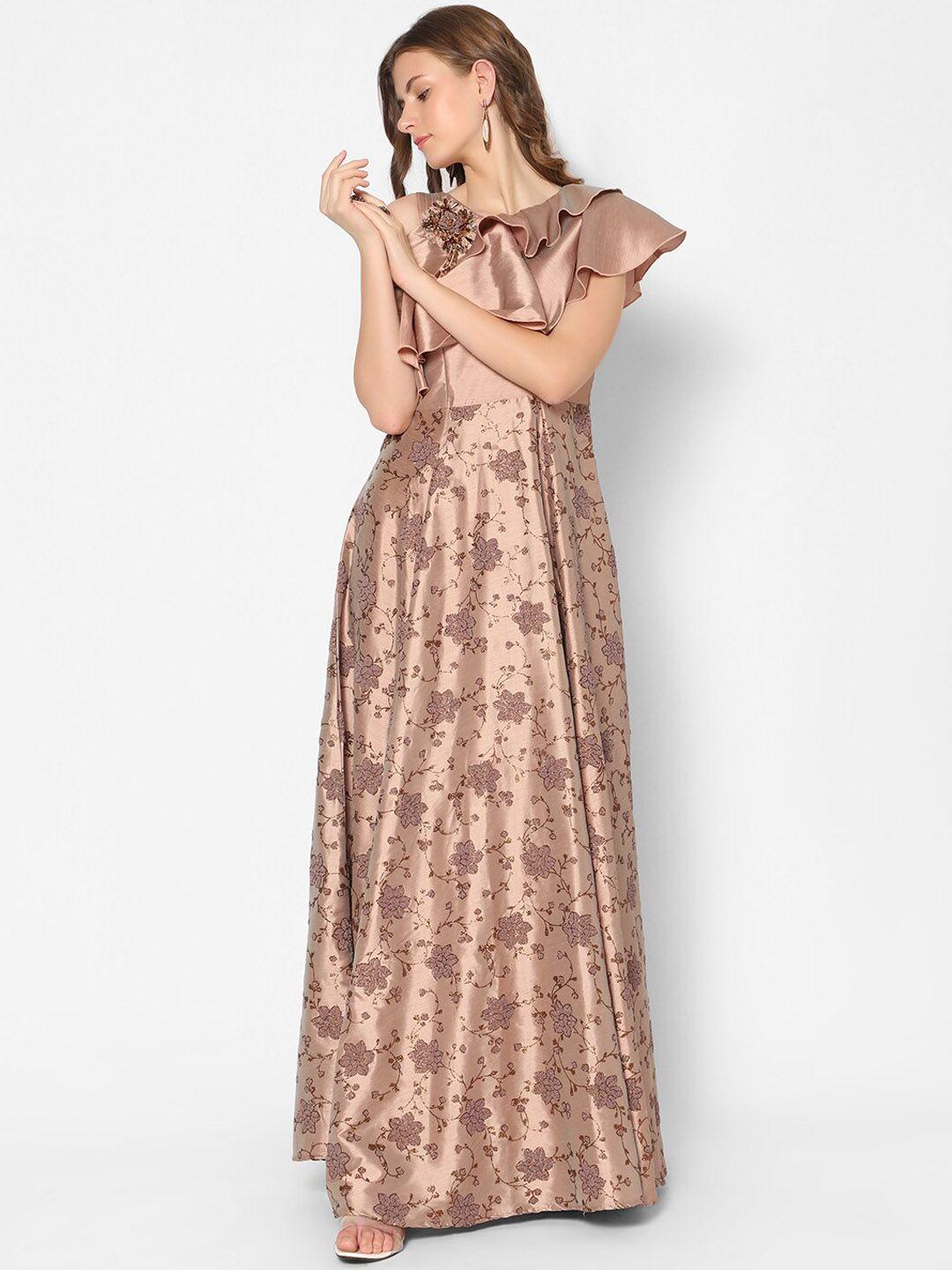 kiya beige floral a-line maxi dress