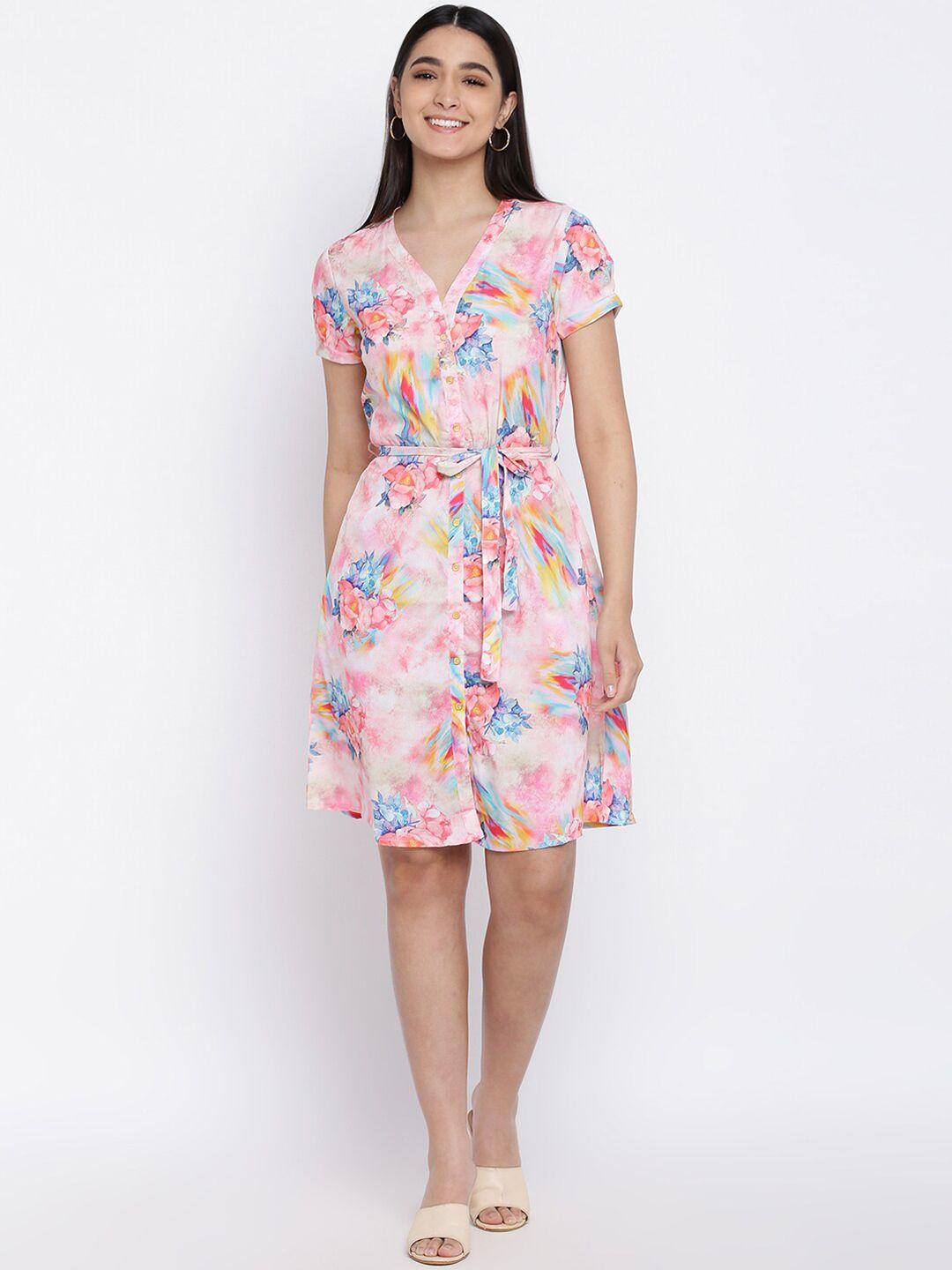 abof pink & blue floral print shirt dress