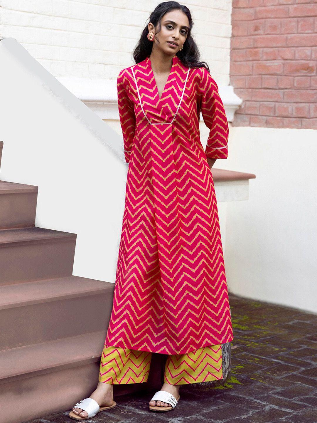 pink fort women pink printed kurta with palazzo