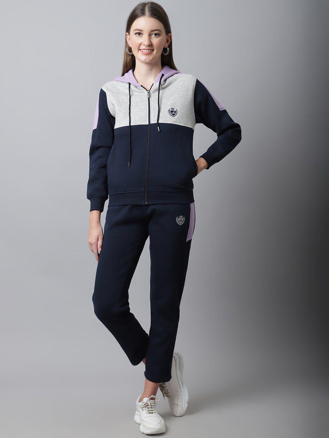 anti culture women navy blue color checked cotton tracksuits