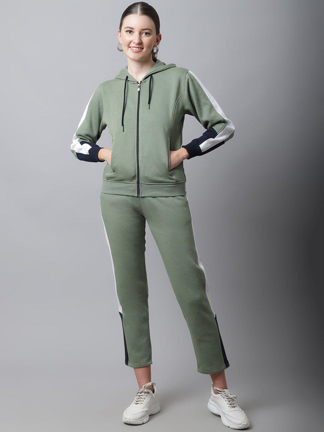 anti culture women sea green colourblocked hooded tracksuits