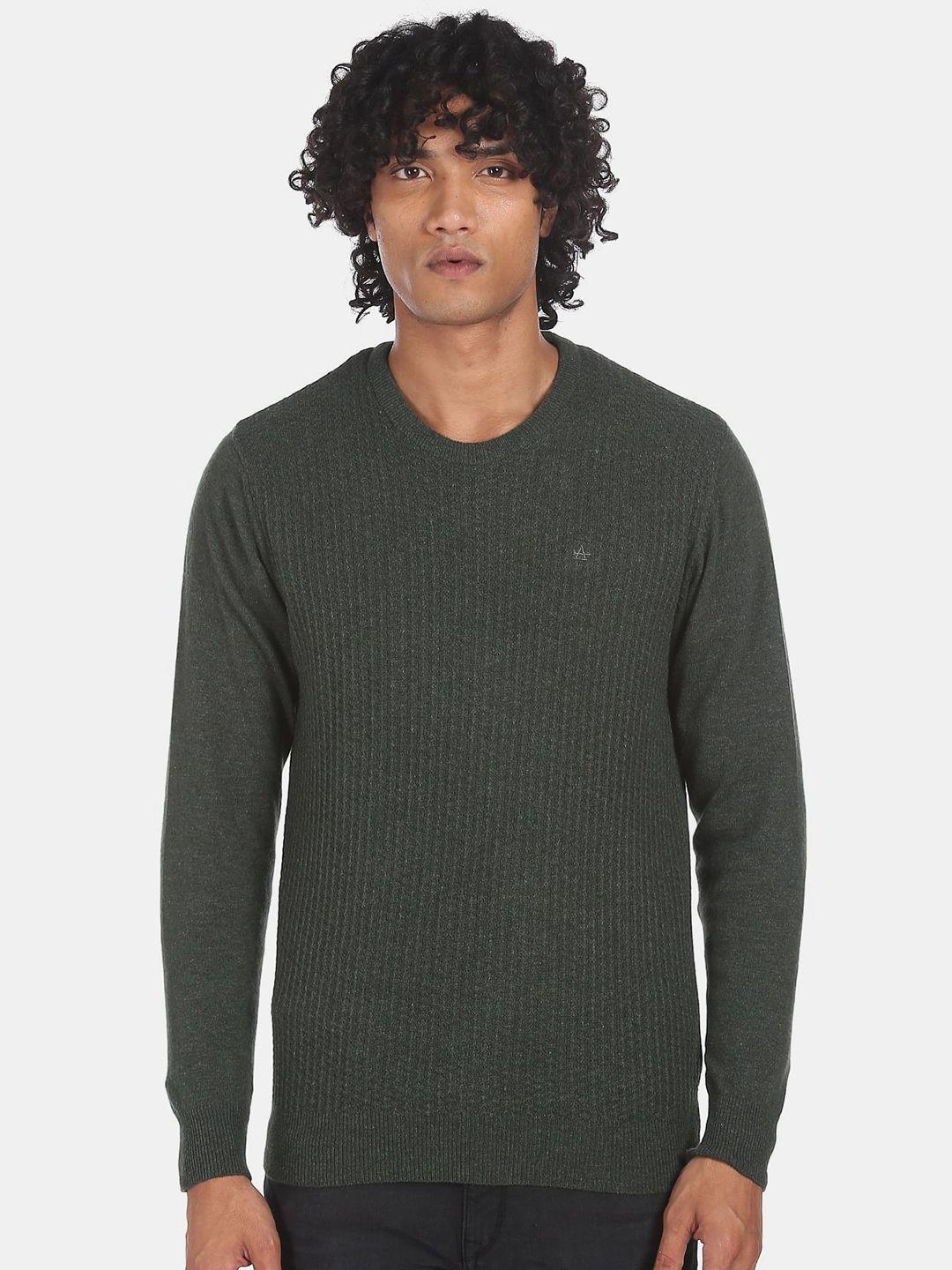 arrow sport men olive green ribbed pullover