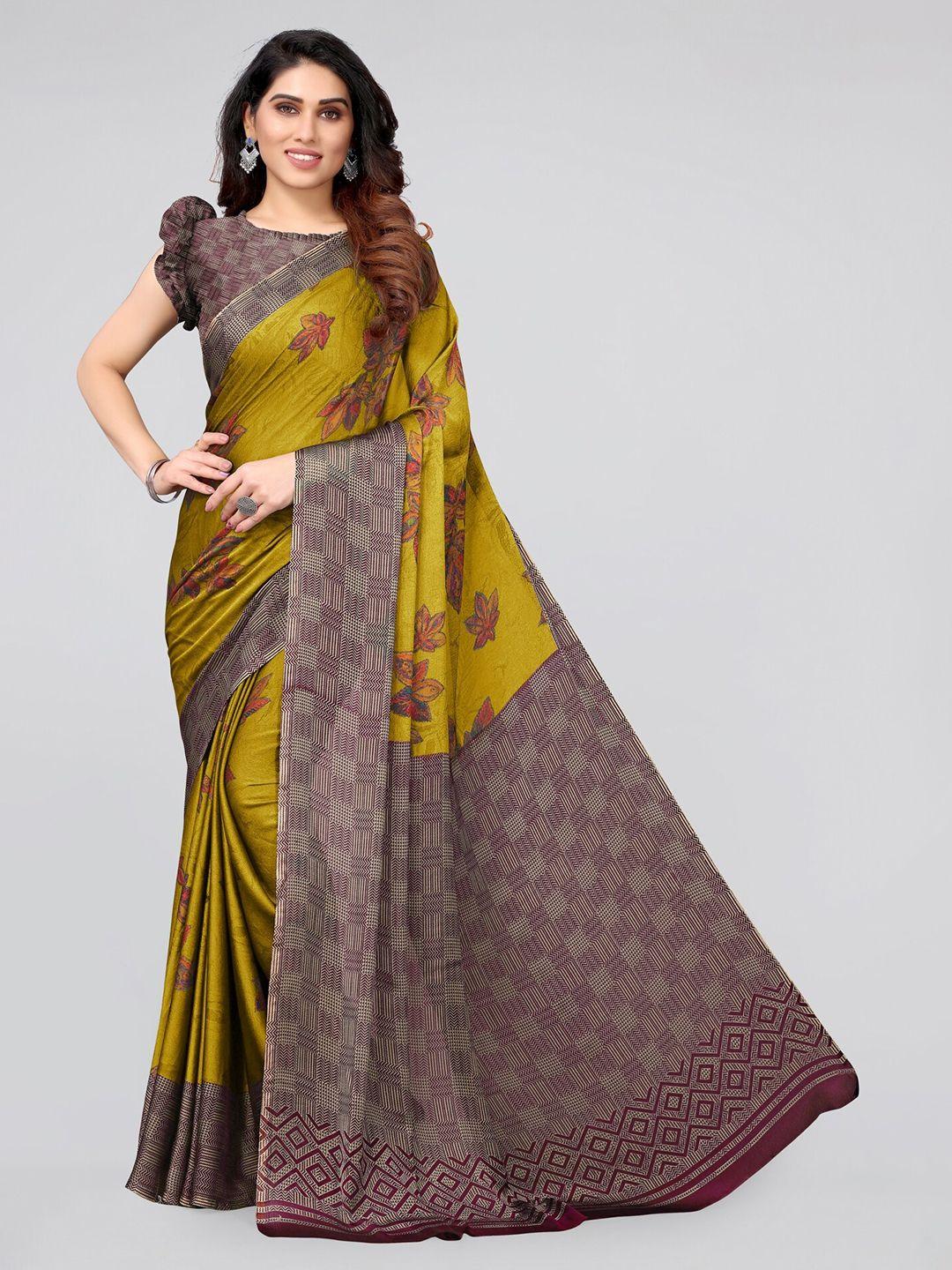 mirchi fashion mustard & maroon floral saree