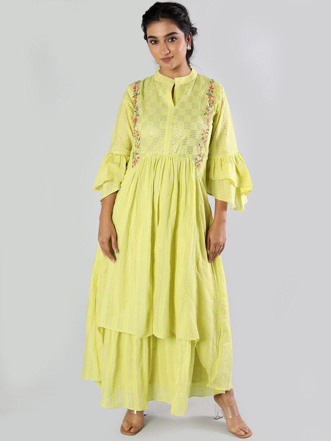 taruni women green embroidered maxi ethnic dress