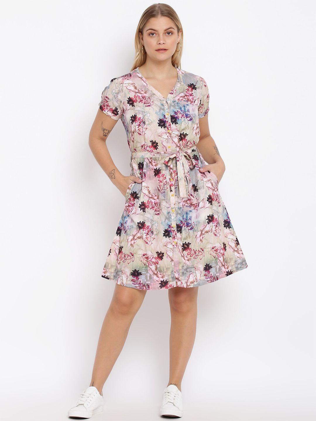 abof women beige & pink floral a-line dress