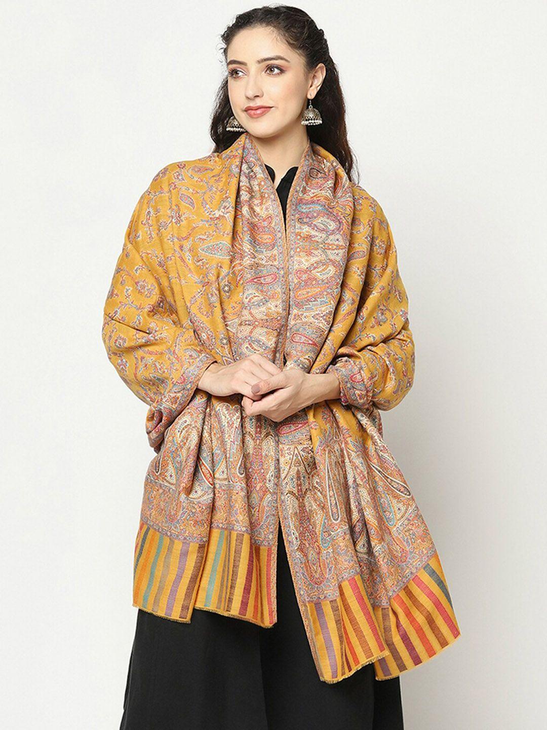 la vastraa women mustard yellow woven design woolen shawl