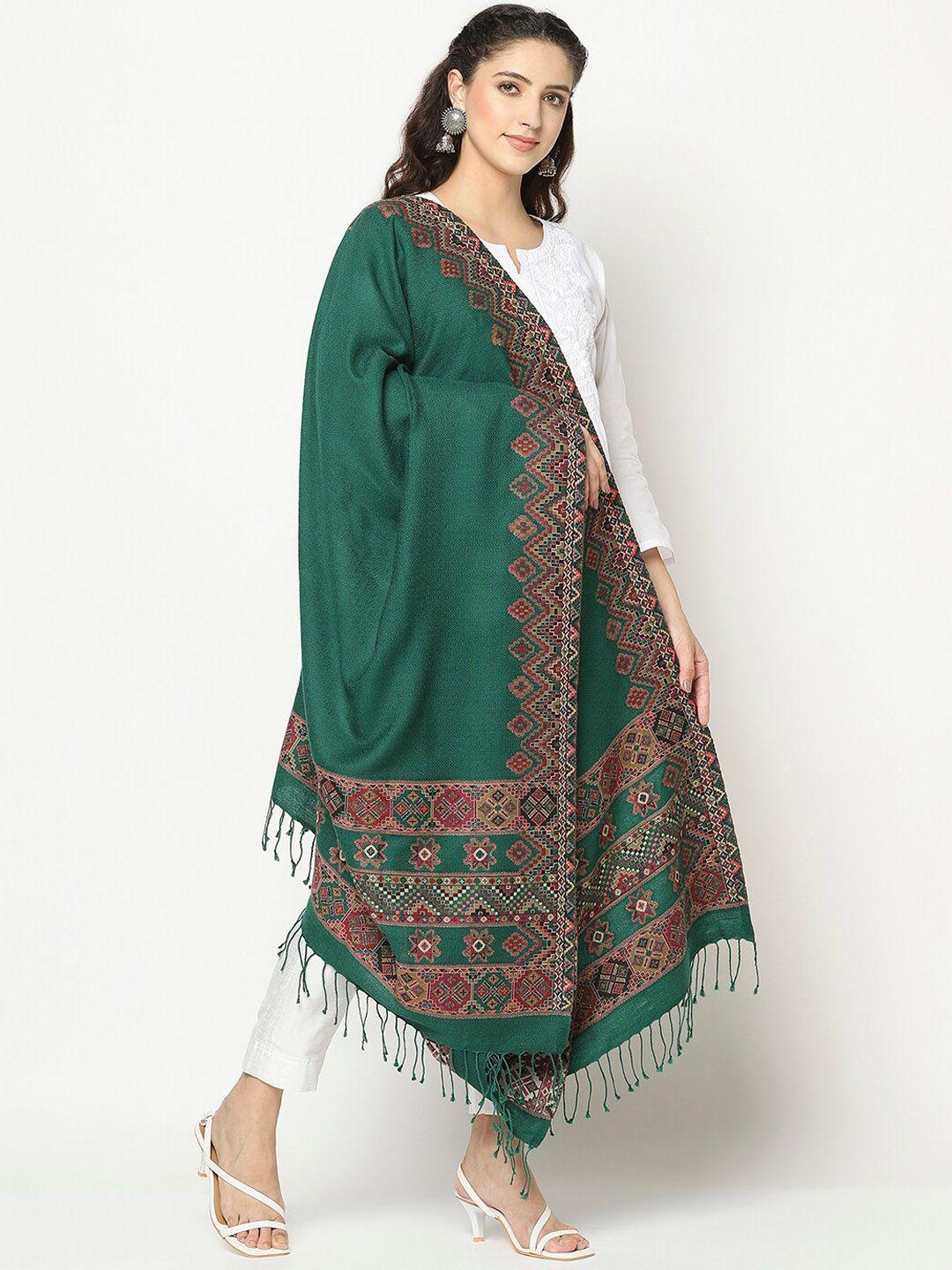 la vastraa women green solid kulu border shawl