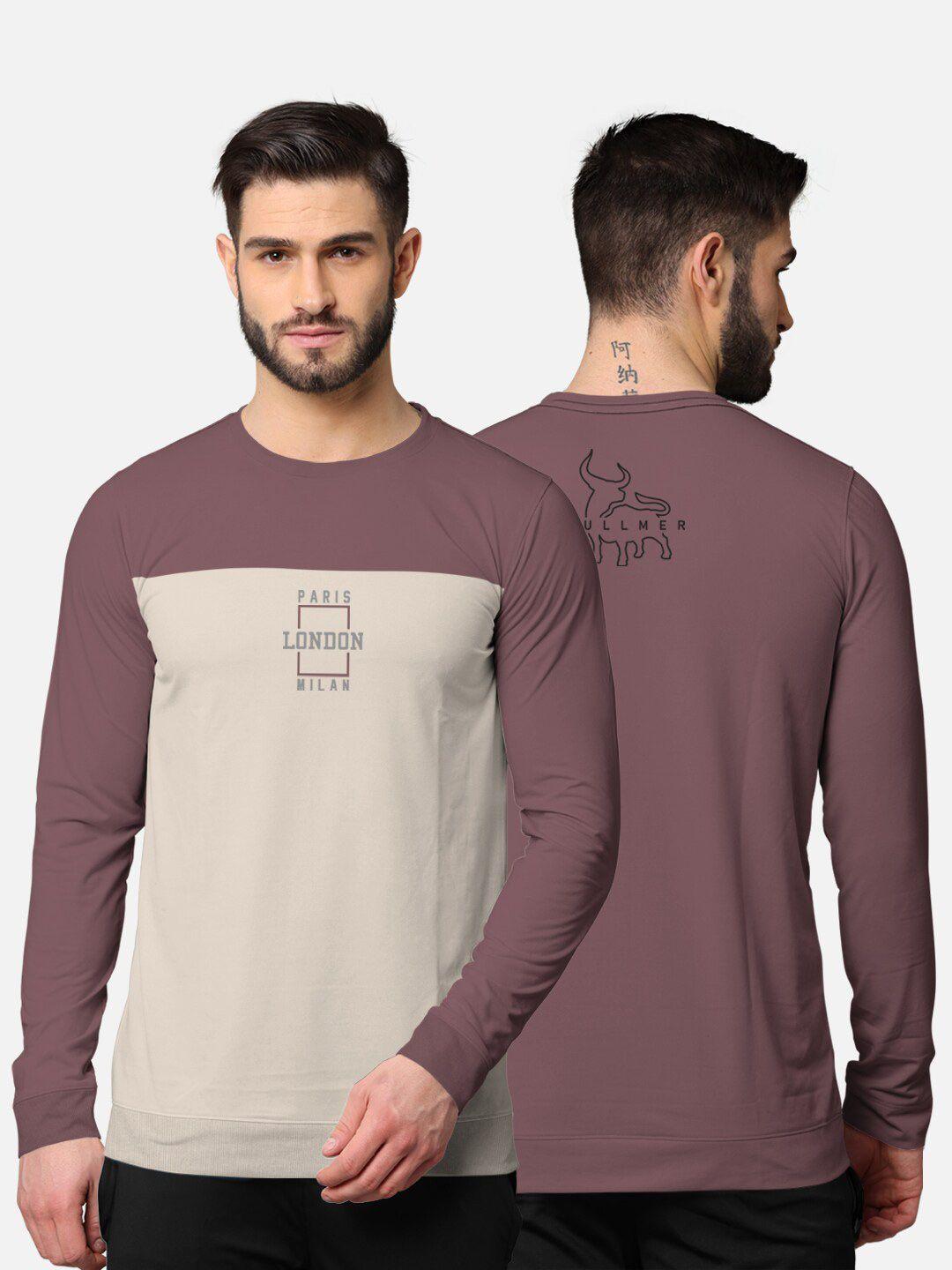 bullmer men taupe colourblocked cotton t-shirt