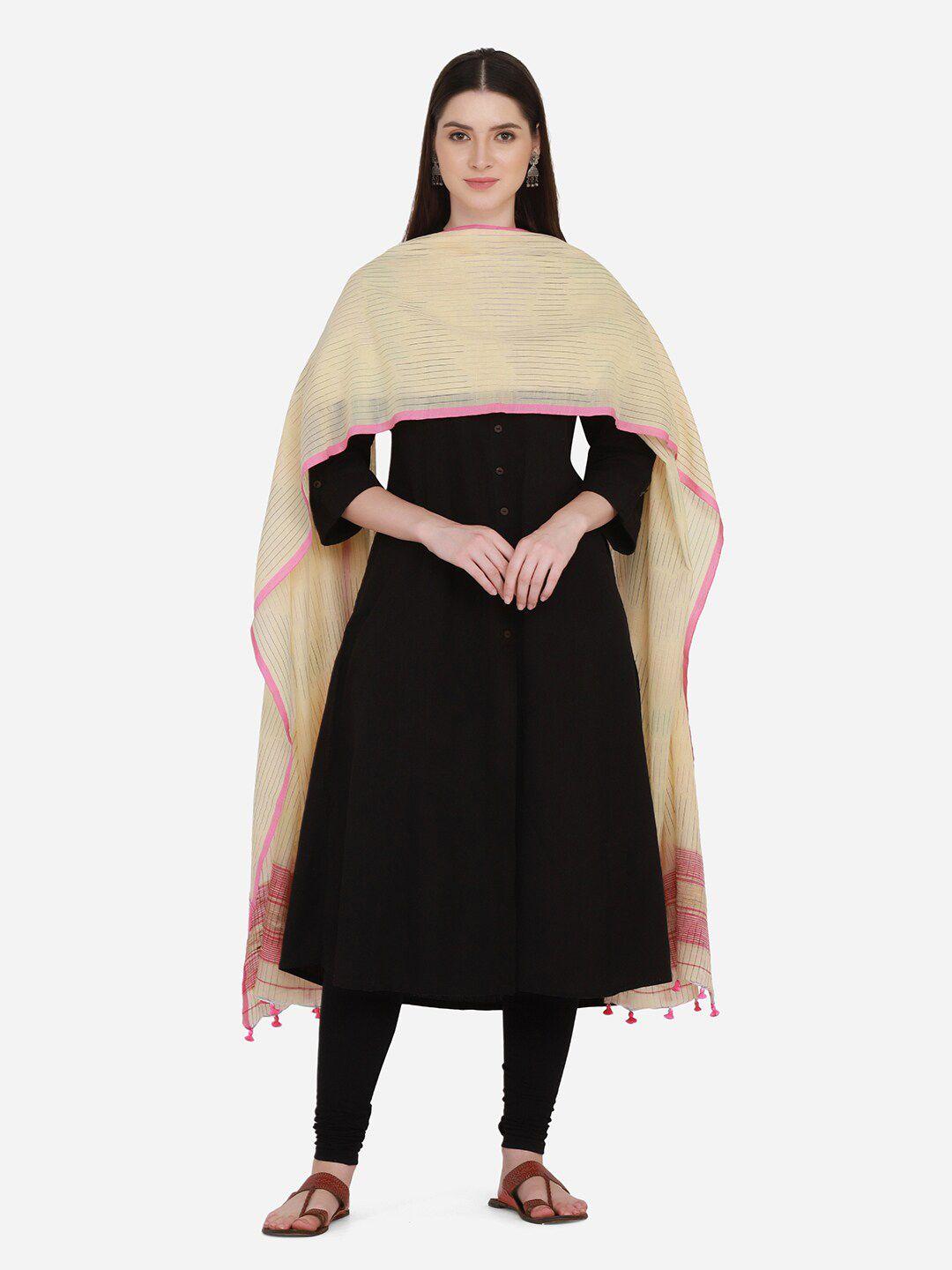 the weave traveller beige & pink striped pure cotton dupatta