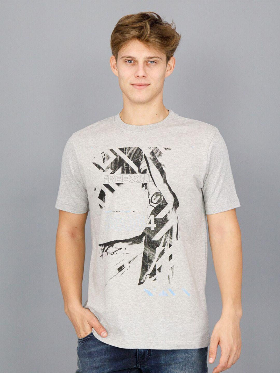 freesoul men grey cotton printed t-shirt