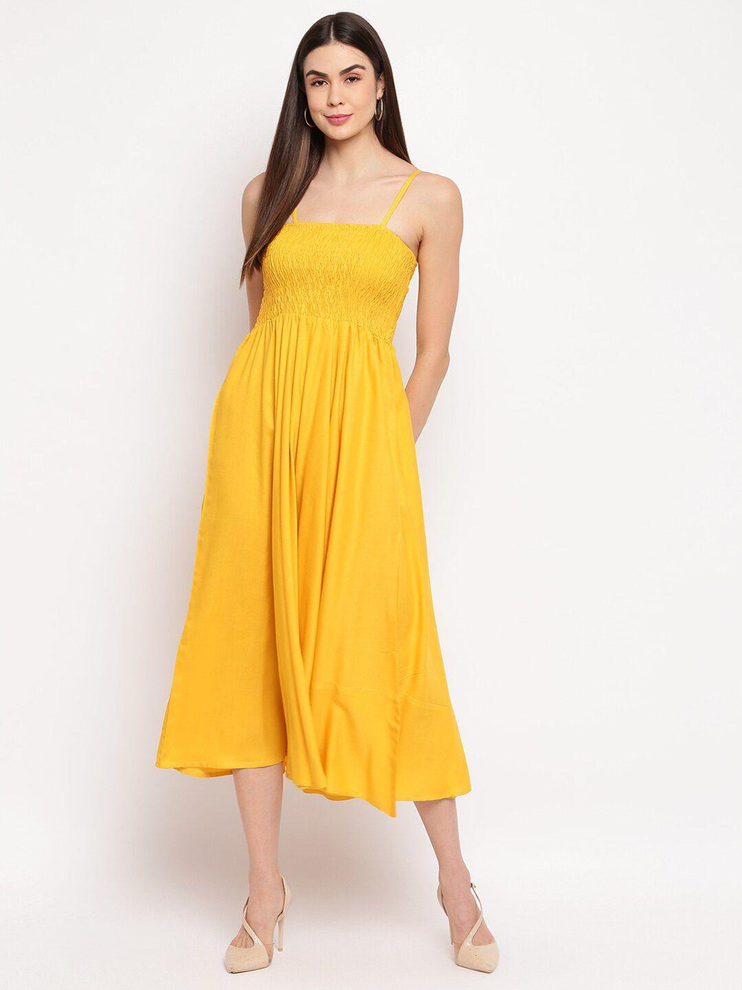 aawari women mustard yellow midi dress