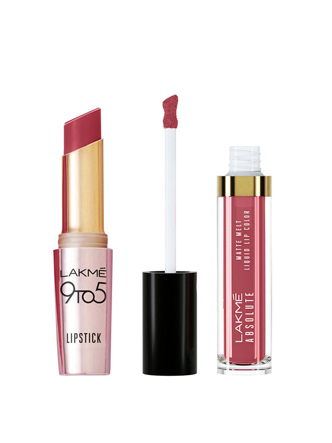 lakme 9 to 5 primer+matte-rosy sunday & absolute matte melt liquid lip color-rose love