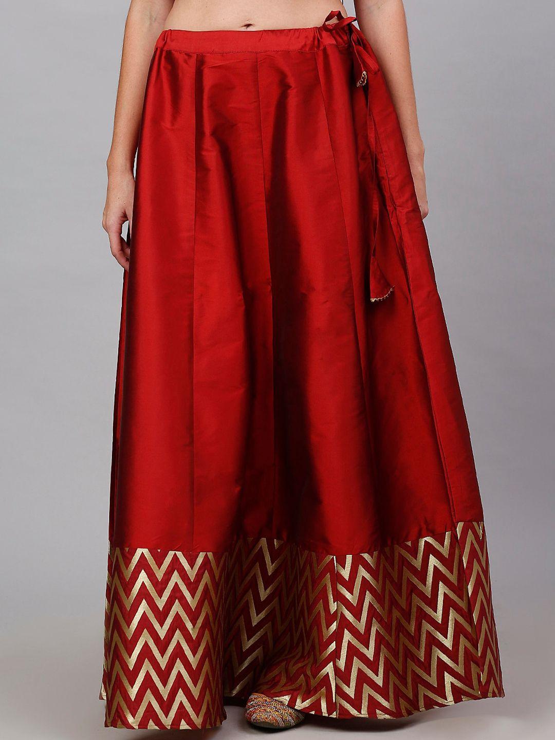 neudis women maroon & gold-toned jacquard poly silk maxi skirt