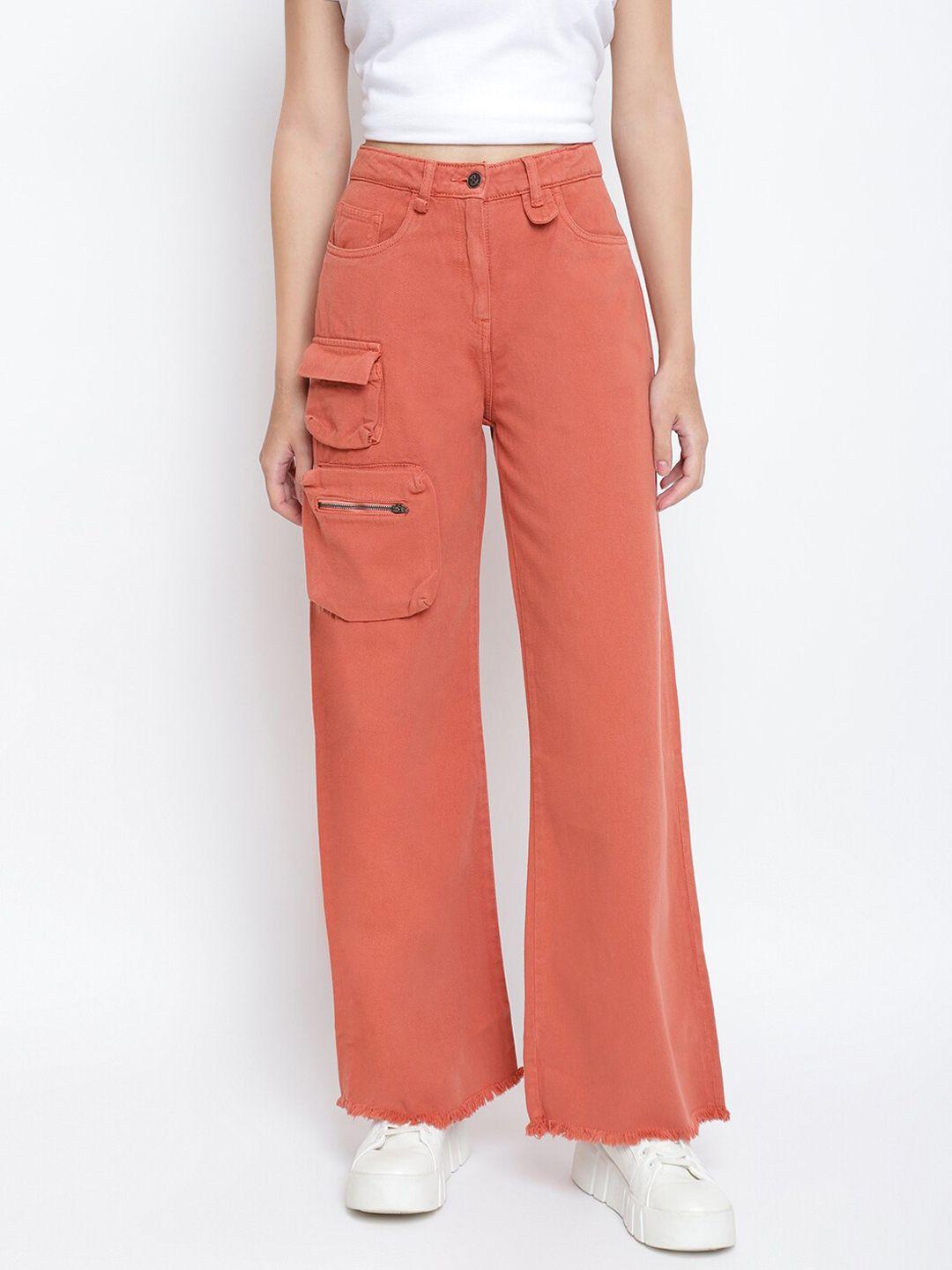 tales & stories women rust cotton flared trousers