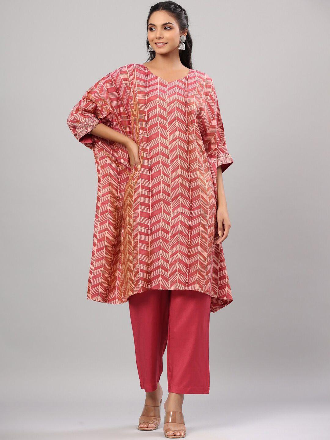 do dhaage women printed kaftan kurta with trousers