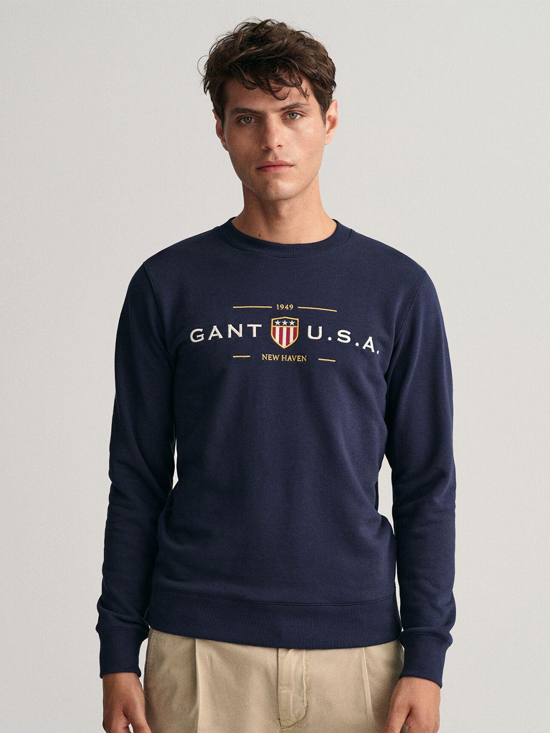 gant men blue printed hooded sweatshirt