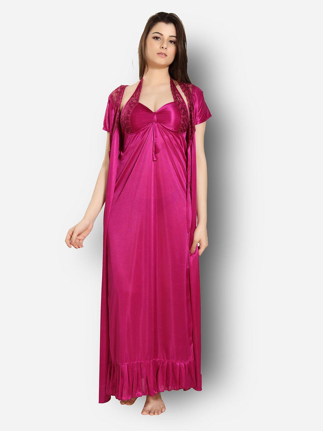 romaisa magenta solid maxi nightdress