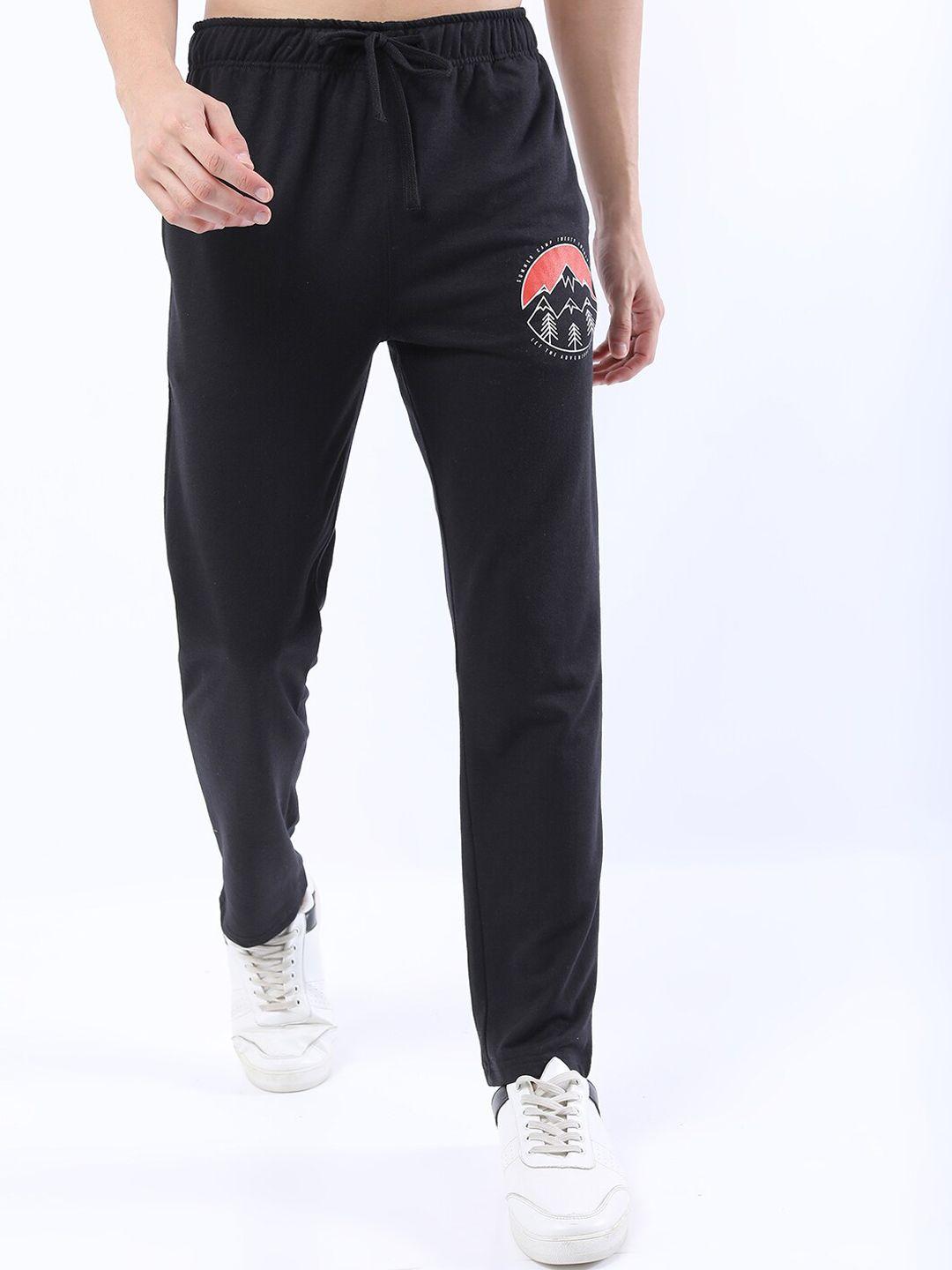 highlander men black regular fit printed track pants