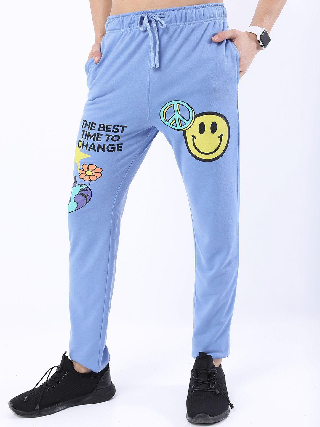 highlander men blue graphic printed casual track pants