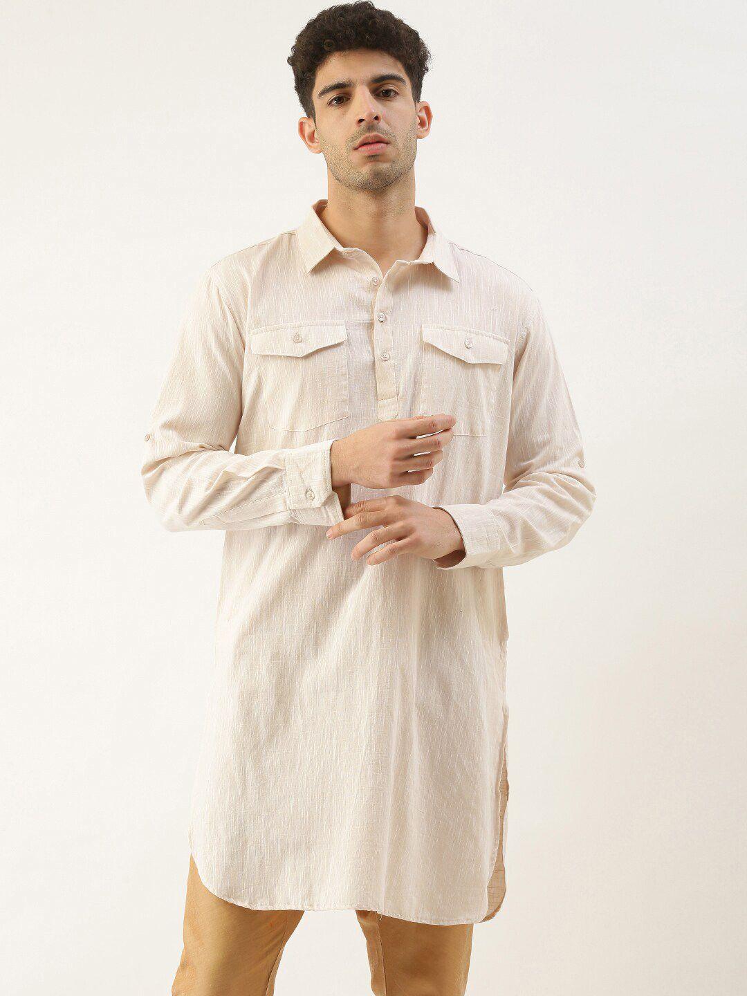 white heart men khaki thread work kurta