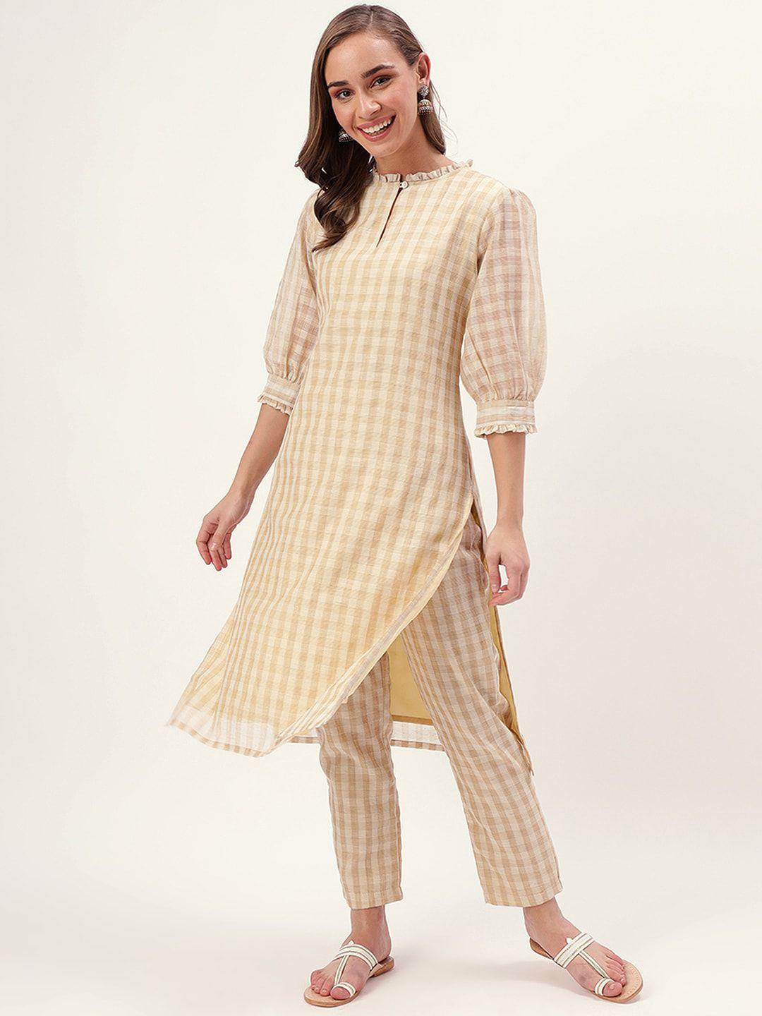 saaki women beige kurta with trousers