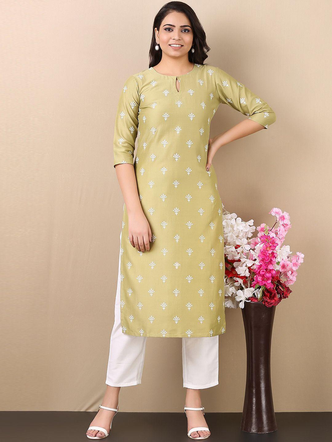 v tradition women green printed kurta with trousers