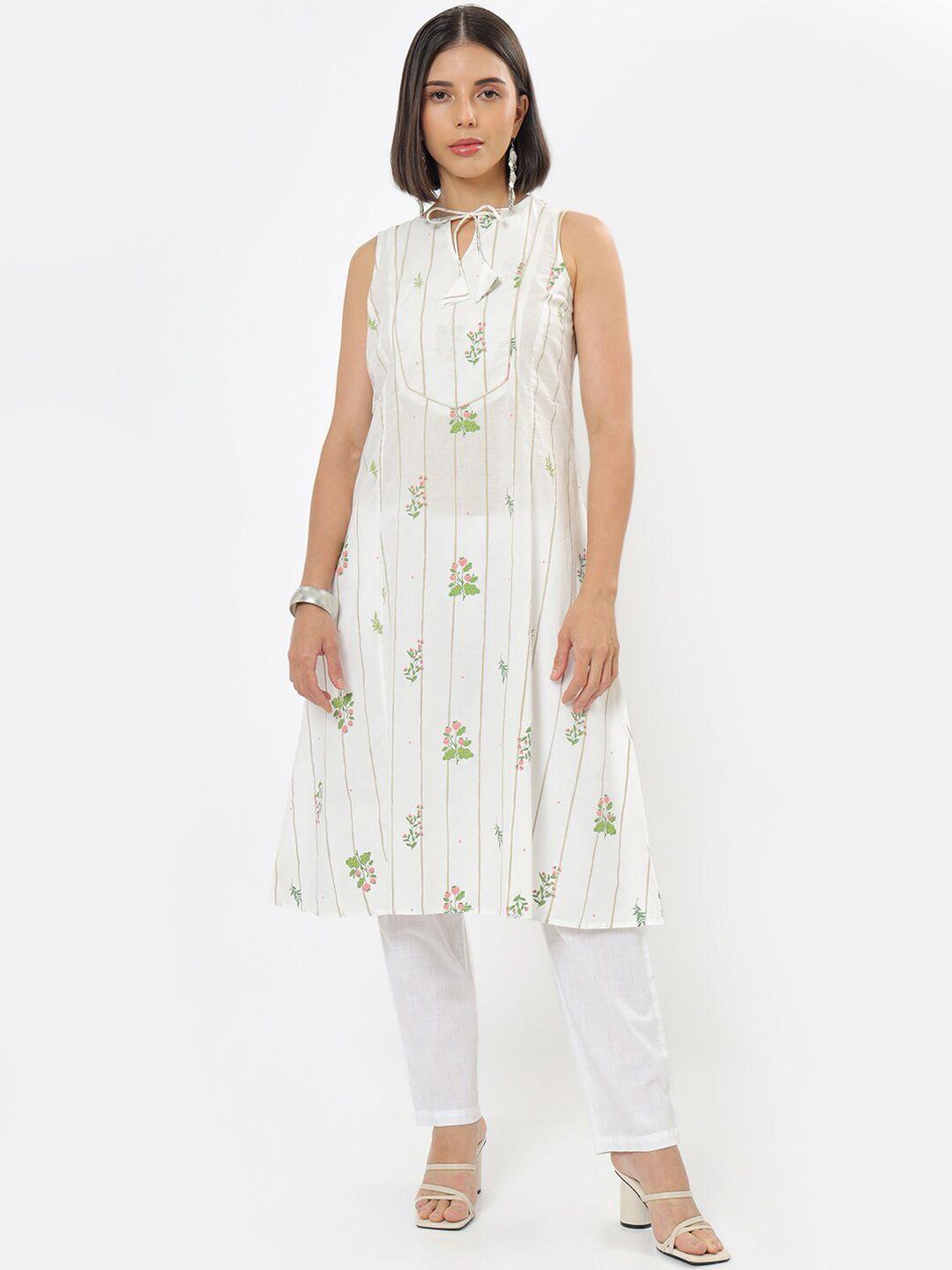 saaki women off white floral printed kurta