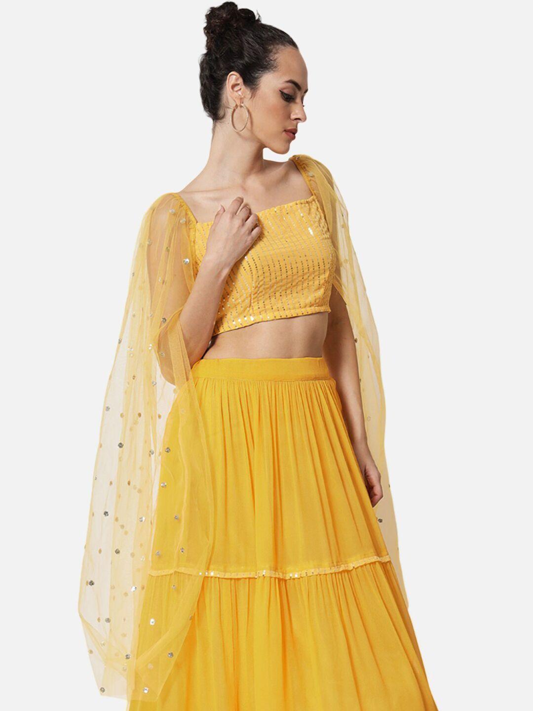 studio rasa women yellow embellished sheer georgette crop top