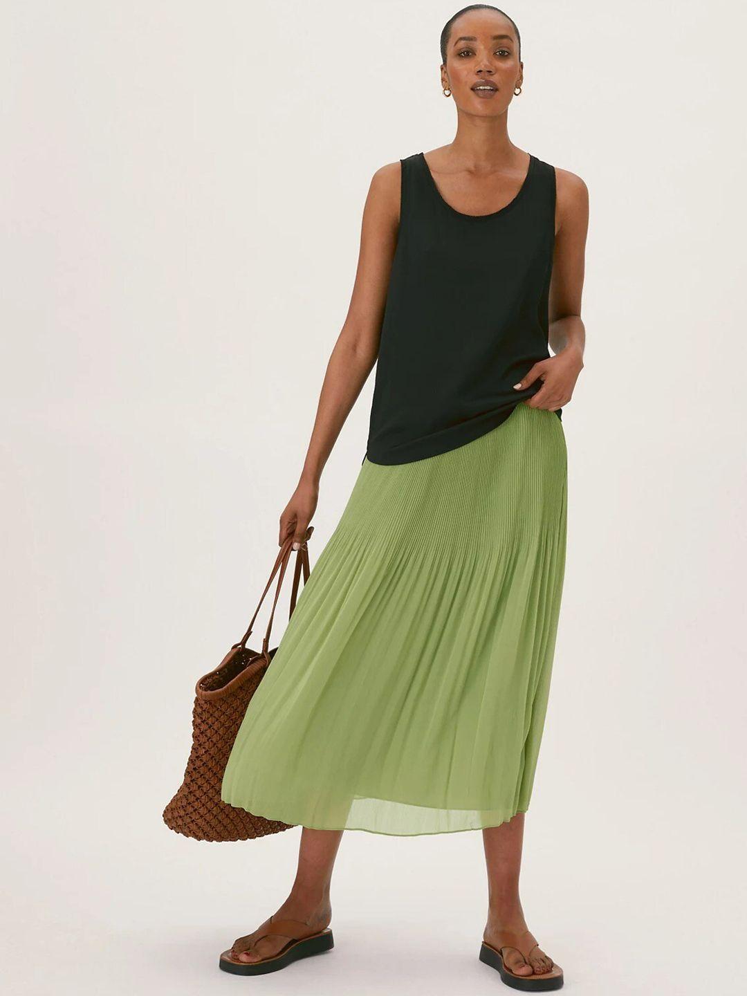 marks & spencer women green solid midi skirt