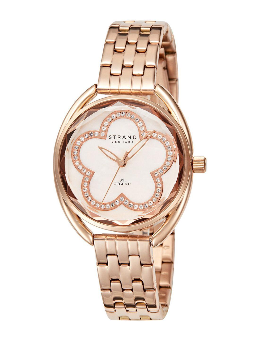 strand by obaku women rose gold-toned dial & rose gold toned bracelet style watch