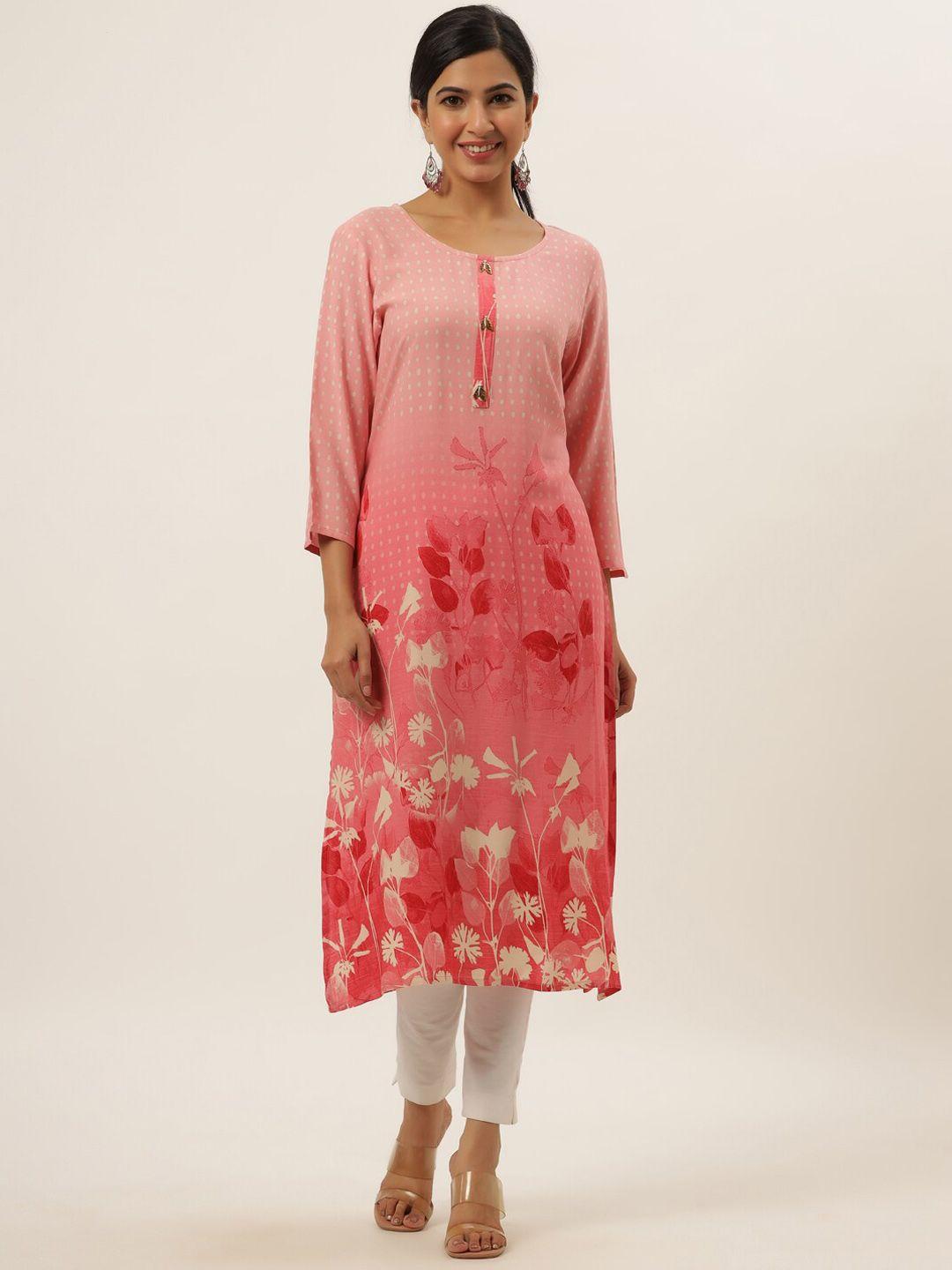 sangria women pink floral print straight kurta