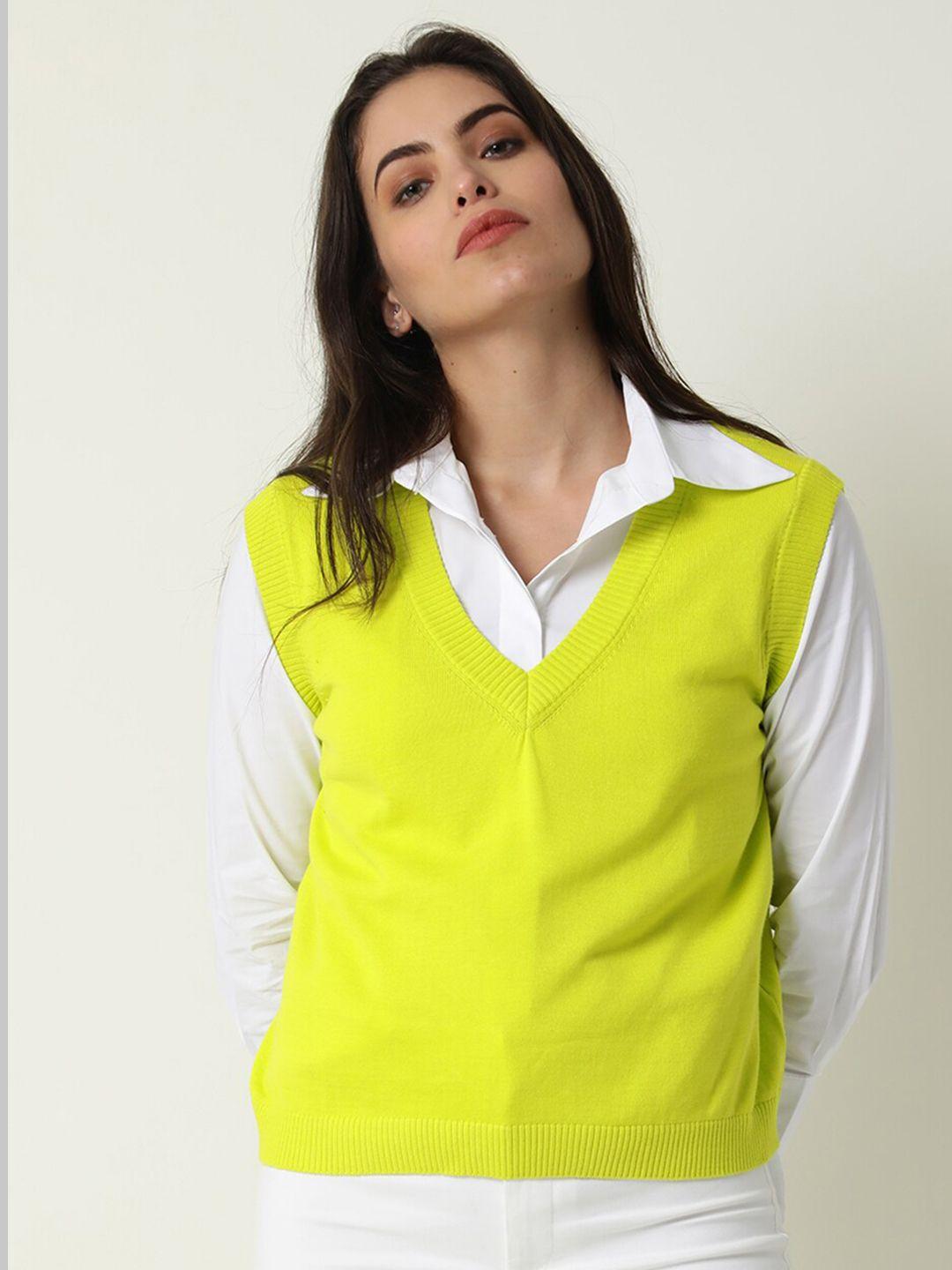 rareism women lime green cotton sweater vest