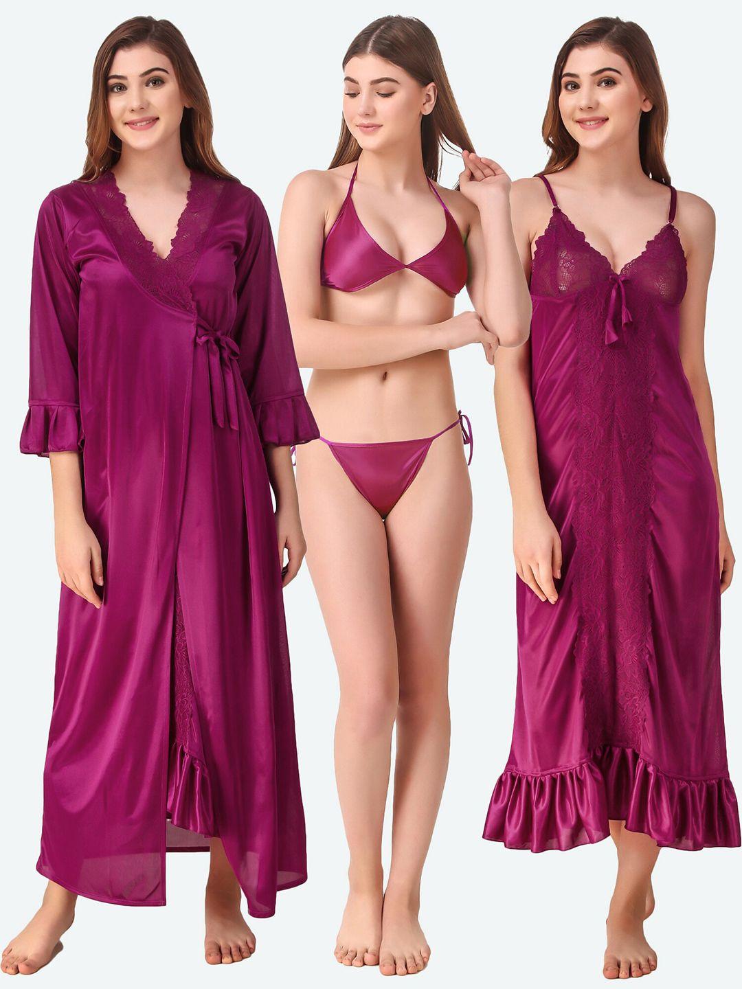 romaisa magenta satin solid nightwear set