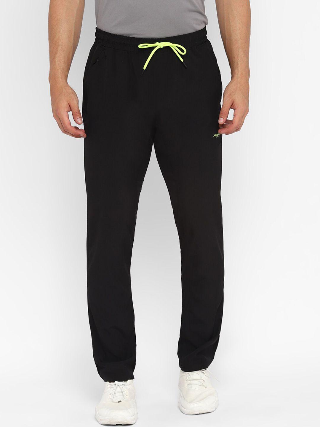 furo by red chief men black solid mid-rise sports track pants