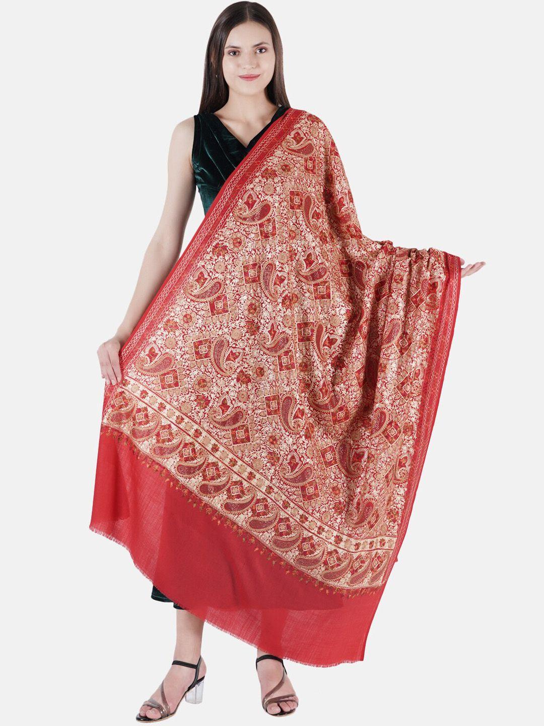 muffly women maroon embroidery pure woolen shawl