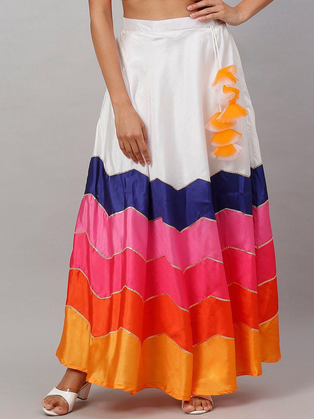 neudis women white & orange printed maxi skirt