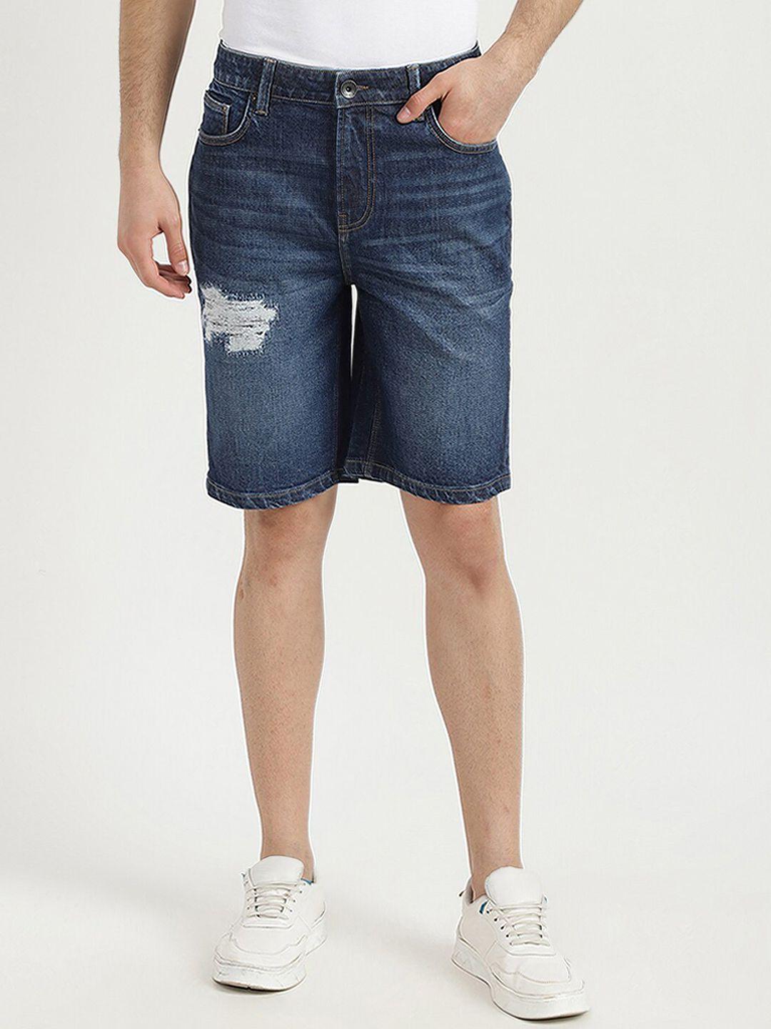 united colors of benetton men blue washed slim fit denim shorts