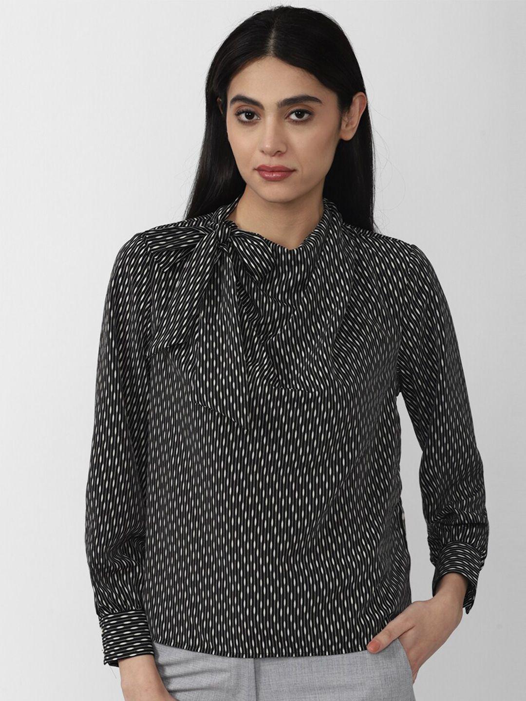 van heusen woman grey print tie-up neck top