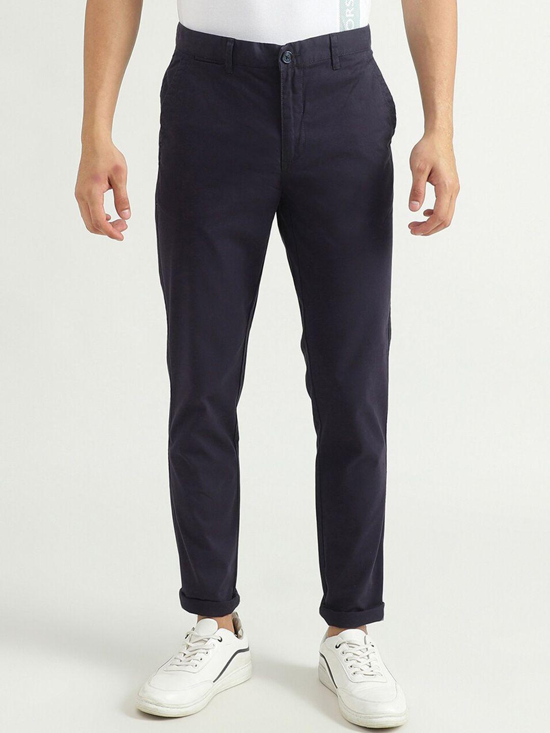 united colors of benetton men navy blue slim fit chinos trousers